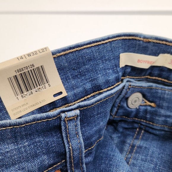 NEW w DEFECT Levi's BOYFRIEND Mid Rise Relaxed Tapered Blue Stretch Jeans 14 - Picture 5 of 6